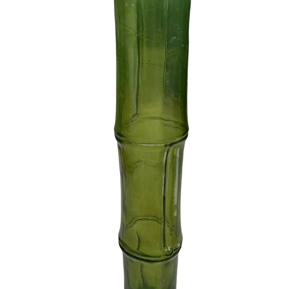 Vintage 22” Green Tint Bamboo Style Art Glass Vase Made In Spain